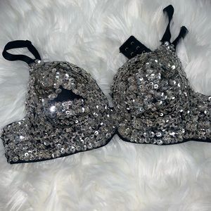 Silver, Bedazzled Bra